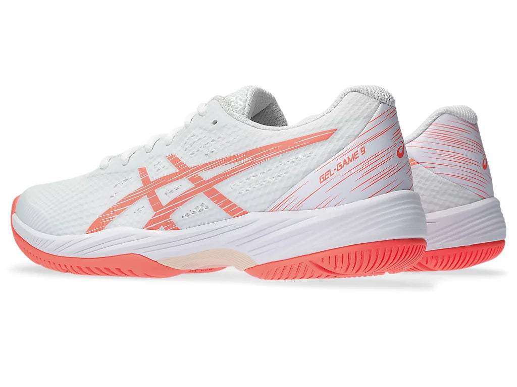 Asics Gel Game 9 Ladies Tennis Shoes - White / Sun Coral