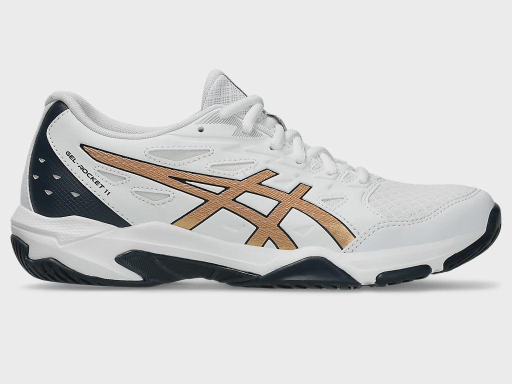 Asics Gel Rocket 11  Indoor Court Shoe - White/Black/Gold