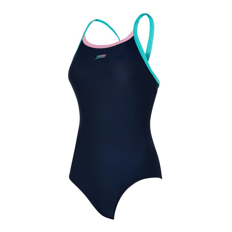 Zoggs Cannon Strikeback Ladies Swimming Costume - Navy/Mint